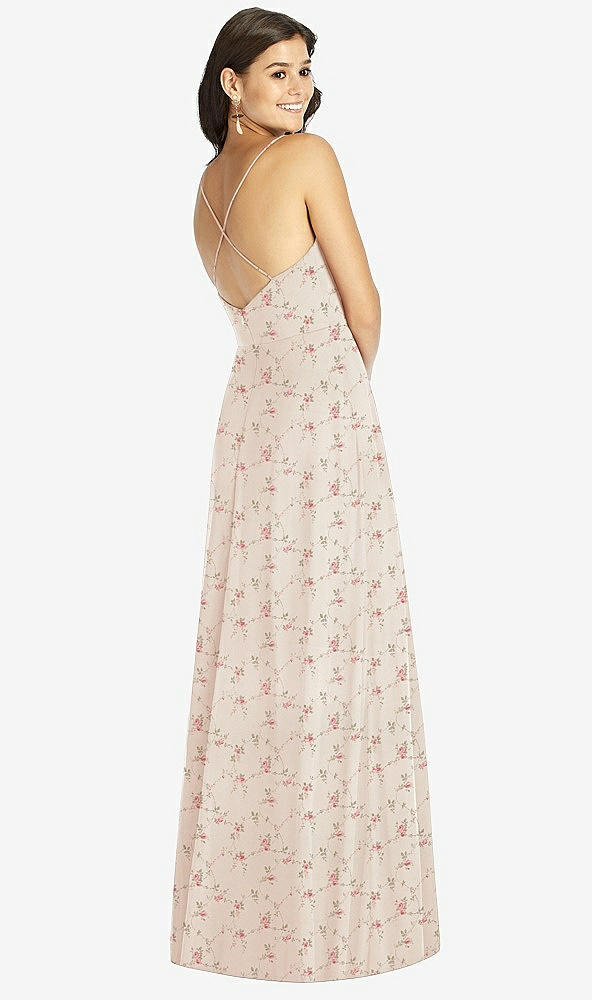 Back View - Coquette Floral Print Criss Cross Back A-Line Maxi Dress