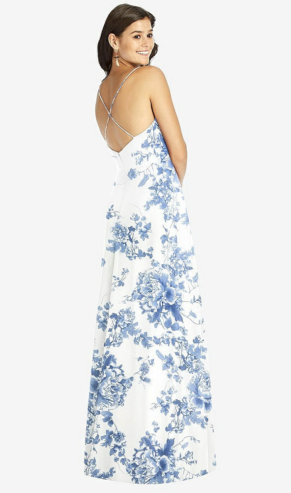 Back View - Cottage Rose Dusk Blue Criss Cross Back A-Line Maxi Dress