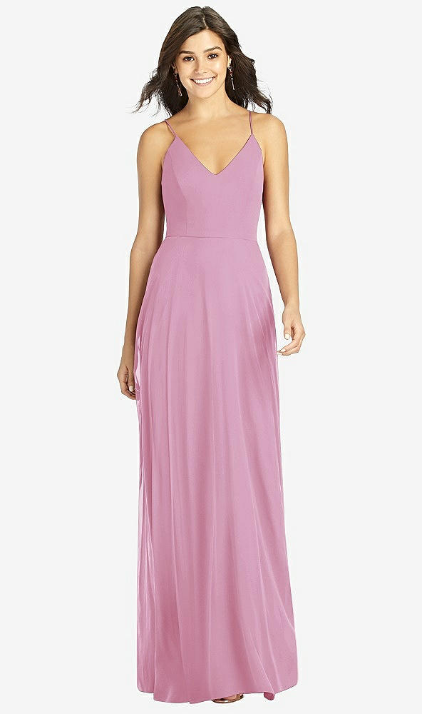 Front View - Powder Pink Criss Cross Back A-Line Maxi Dress