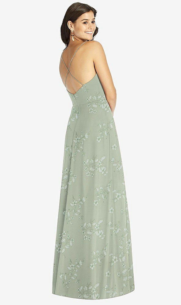 Back View - Vintage Primrose Sage Criss Cross Back A-Line Maxi Dress