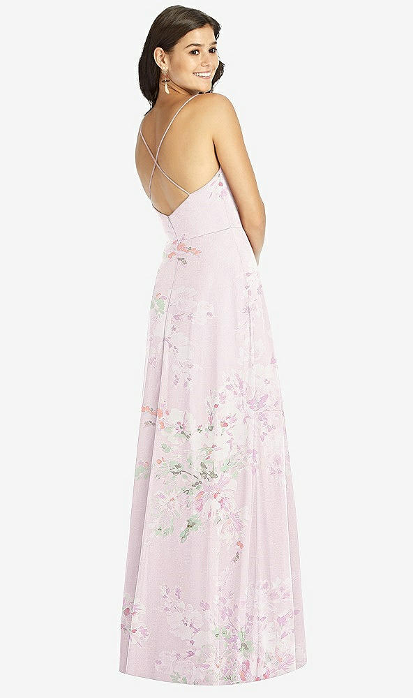 Back View - Watercolor Print Criss Cross Back A-Line Maxi Dress