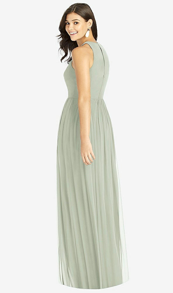 Back View - Celadon Shirred Skirt Jewel Neck Halter Dress with Front Slit