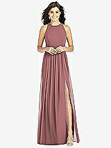 Front View Thumbnail - Rosewood Shirred Skirt Jewel Neck Halter Dress with Front Slit