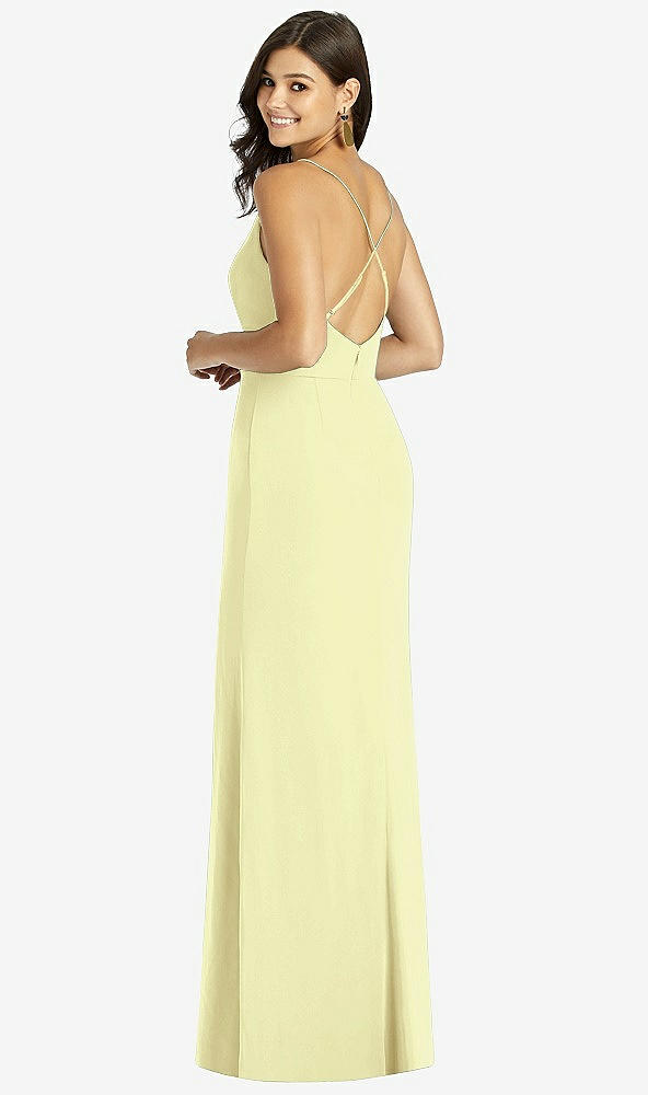 Back View - Butter Yellow Criss Cross Back Mermaid Wrap Dress