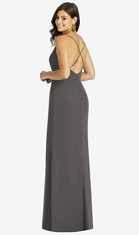 Back View - Caviar Gray Criss Cross Back Mermaid Wrap Dress