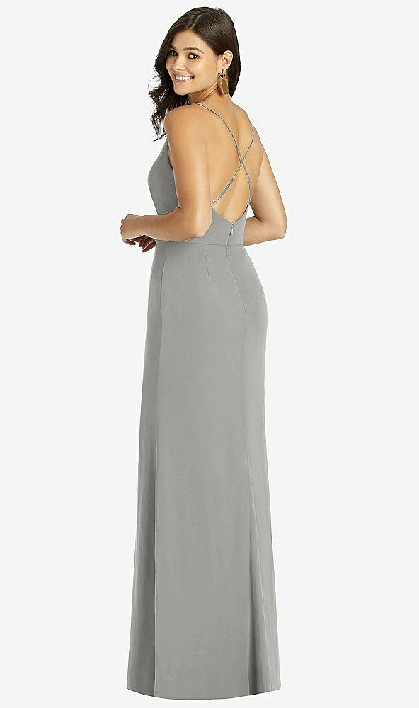 Back View - Chelsea Gray Criss Cross Back Mermaid Wrap Dress