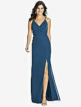 Front View Thumbnail - Dusk Blue Criss Cross Back Mermaid Wrap Dress