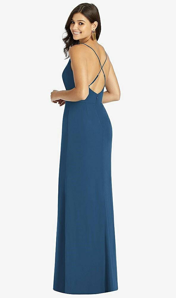 Back View - Dusk Blue Criss Cross Back Mermaid Wrap Dress