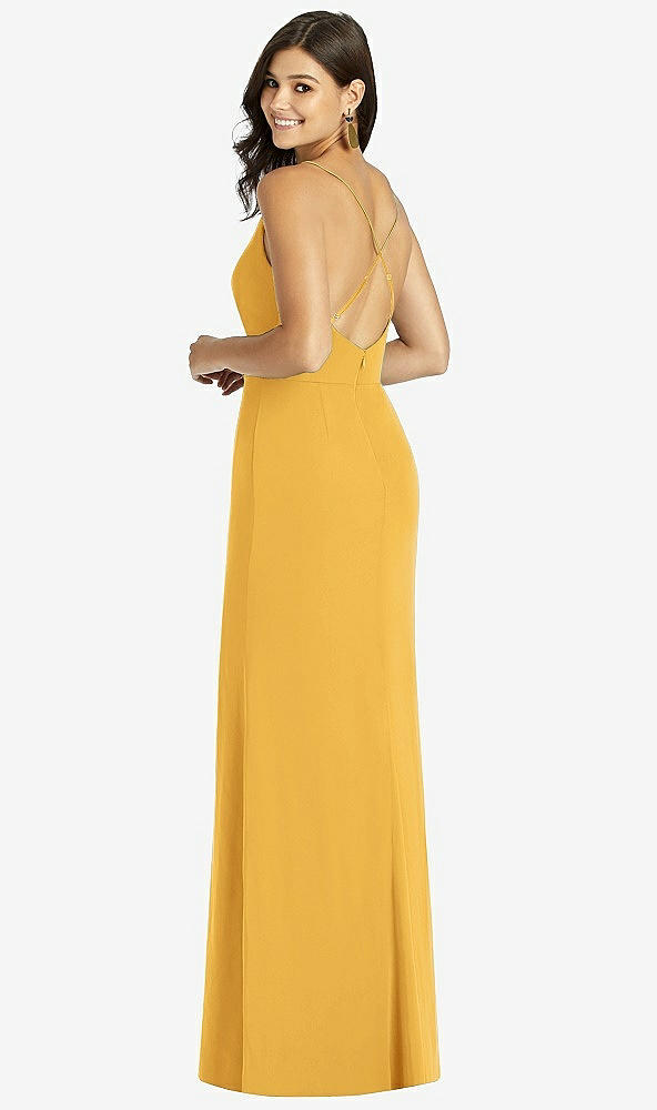 Back View - NYC Yellow Criss Cross Back Mermaid Wrap Dress