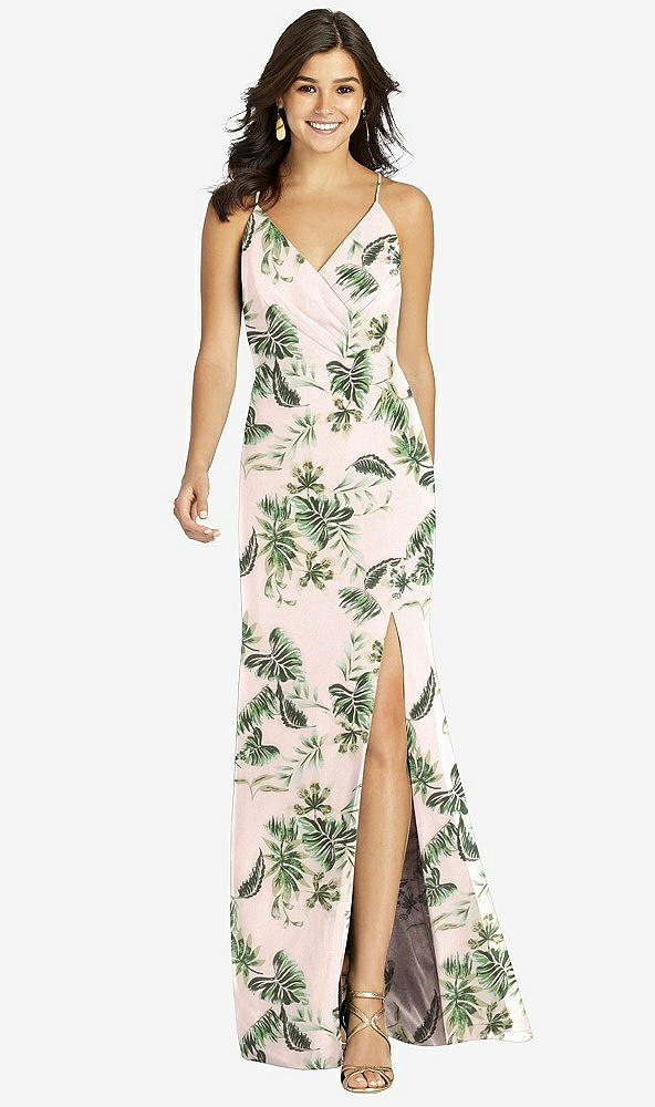 Front View - Palm Beach Print Criss Cross Back Mermaid Wrap Dress