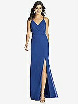 Front View Thumbnail - Classic Blue Criss Cross Back Mermaid Wrap Dress