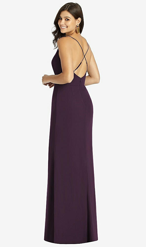 Back View - Aubergine Criss Cross Back Mermaid Wrap Dress