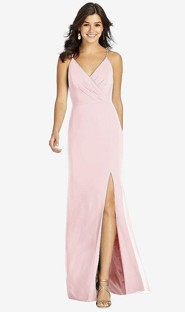 Front View - Ballet Pink Criss Cross Back Mermaid Wrap Dress