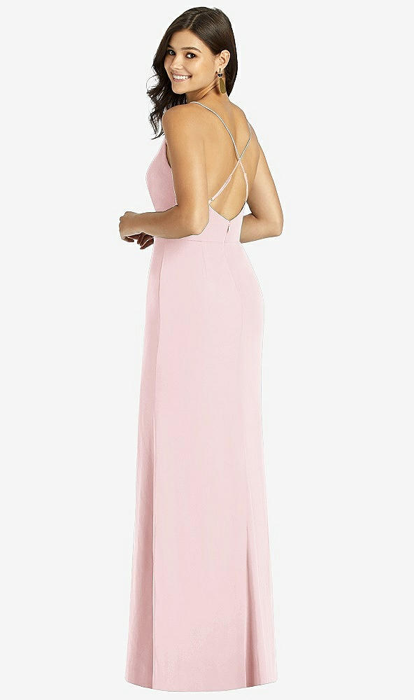 Back View - Ballet Pink Criss Cross Back Mermaid Wrap Dress