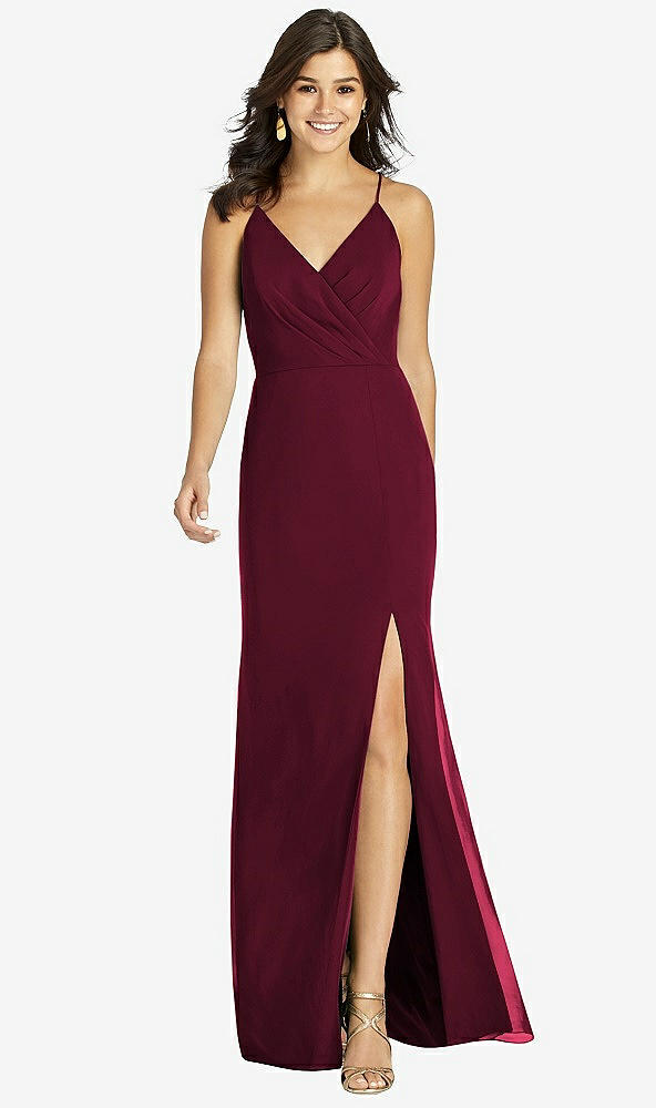 Front View - Cabernet Criss Cross Back Mermaid Wrap Dress