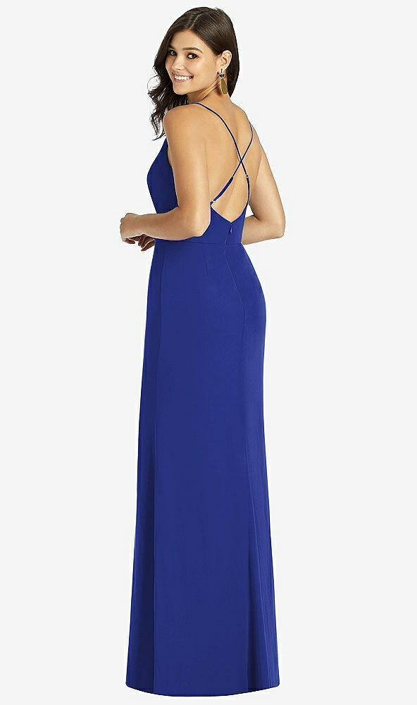 Back View - Cobalt Blue Criss Cross Back Mermaid Wrap Dress