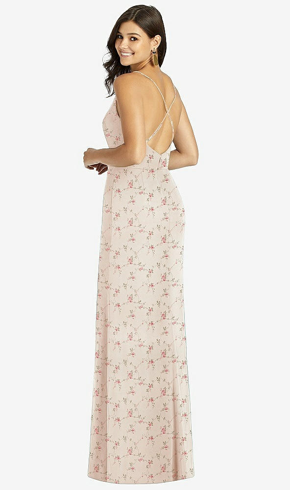 Back View - Coquette Floral Print Criss Cross Back Mermaid Wrap Dress