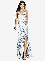 Front View Thumbnail - Cottage Rose Dusk Blue Criss Cross Back Mermaid Wrap Dress