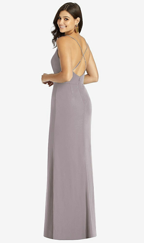 Back View - Cashmere Gray Criss Cross Back Mermaid Wrap Dress