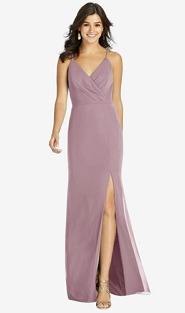 Front View - Dusty Rose Criss Cross Back Mermaid Wrap Dress