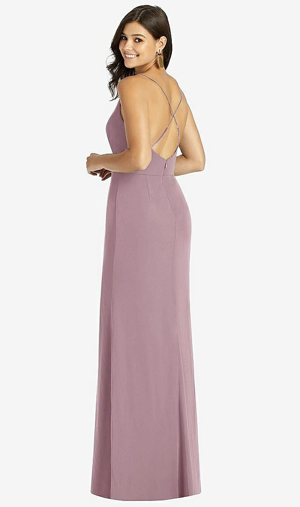 Back View - Dusty Rose Criss Cross Back Mermaid Wrap Dress