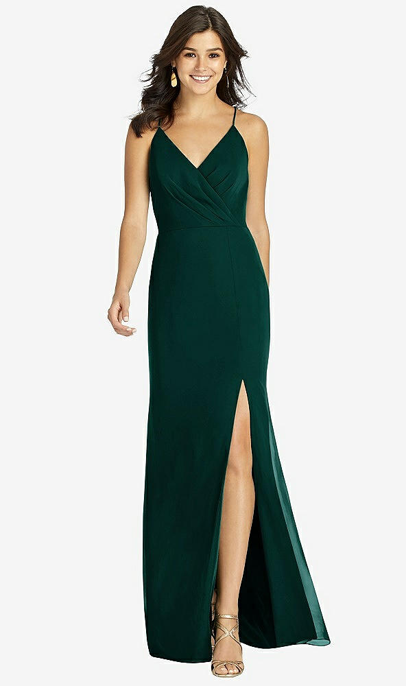 Front View - Evergreen Criss Cross Back Mermaid Wrap Dress