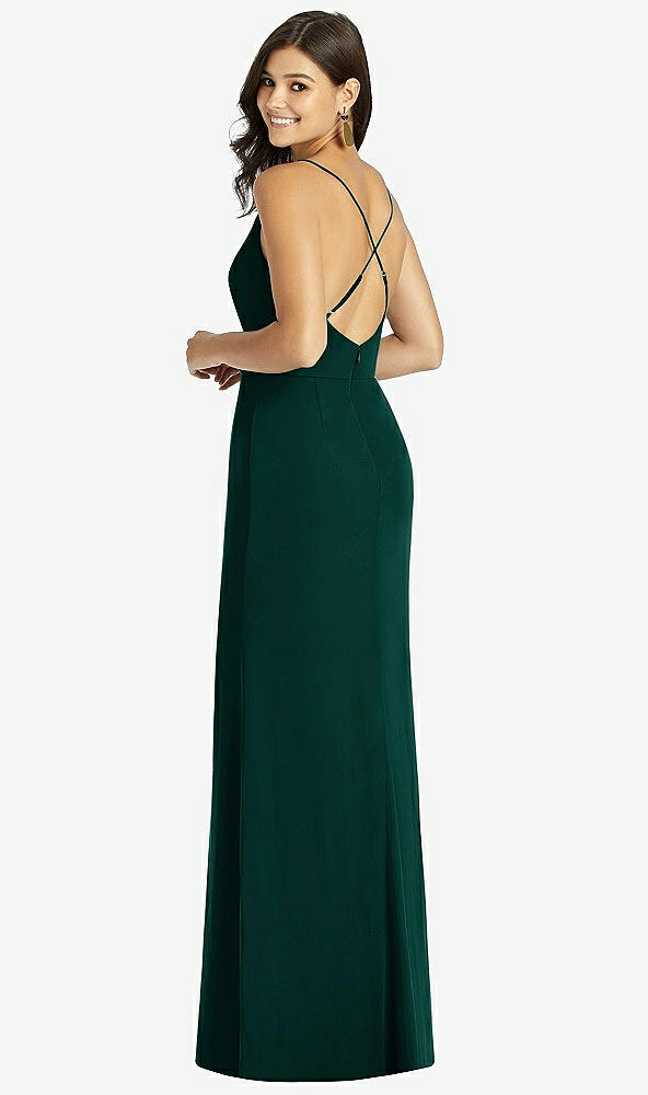 Back View - Evergreen Criss Cross Back Mermaid Wrap Dress