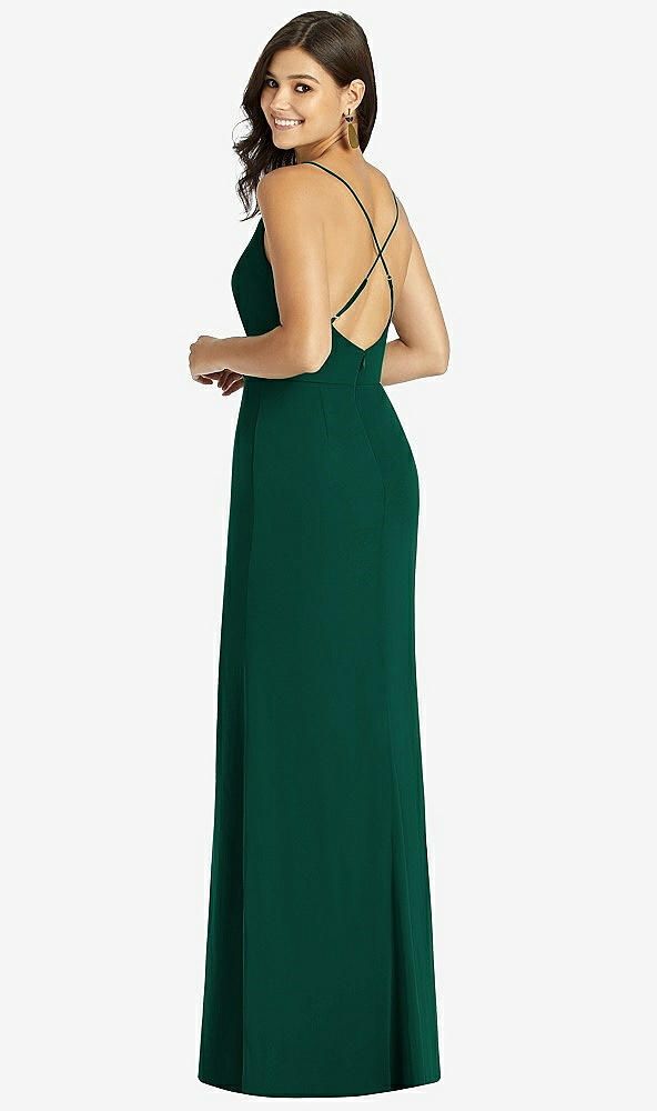 Back View - Hunter Green Criss Cross Back Mermaid Wrap Dress