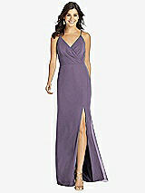 Front View Thumbnail - Lavender Criss Cross Back Mermaid Wrap Dress