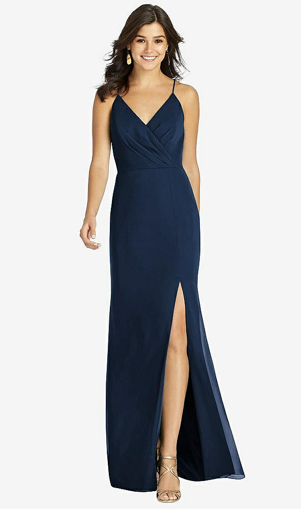 Front View - Midnight Navy Criss Cross Back Mermaid Wrap Dress