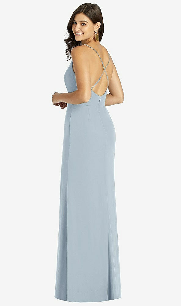 Back View - Mist Criss Cross Back Mermaid Wrap Dress