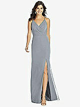 Front View Thumbnail - Platinum Criss Cross Back Mermaid Wrap Dress