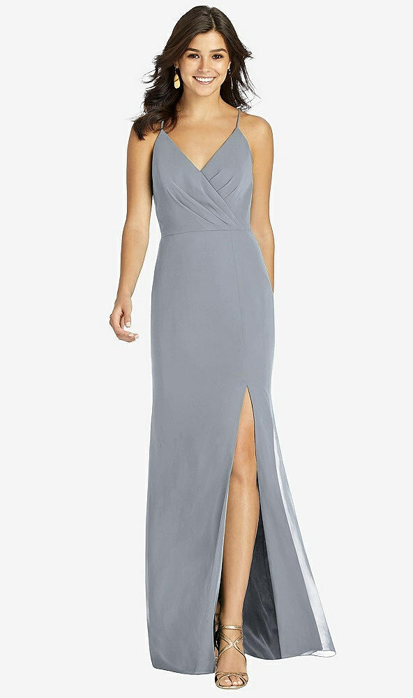 Front View - Platinum Criss Cross Back Mermaid Wrap Dress