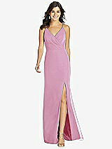 Front View Thumbnail - Powder Pink Criss Cross Back Mermaid Wrap Dress