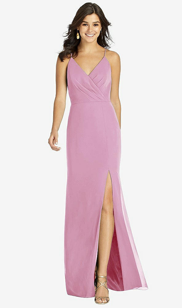 Front View - Powder Pink Criss Cross Back Mermaid Wrap Dress