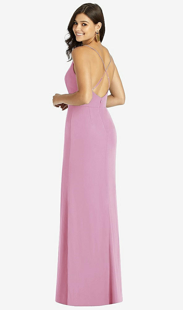 Back View - Powder Pink Criss Cross Back Mermaid Wrap Dress