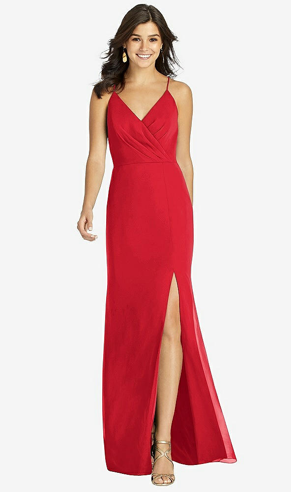 Front View - Parisian Red Criss Cross Back Mermaid Wrap Dress