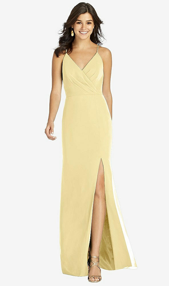 Front View - Pale Yellow Criss Cross Back Mermaid Wrap Dress