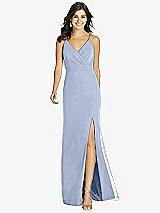 Front View Thumbnail - Sky Blue Criss Cross Back Mermaid Wrap Dress