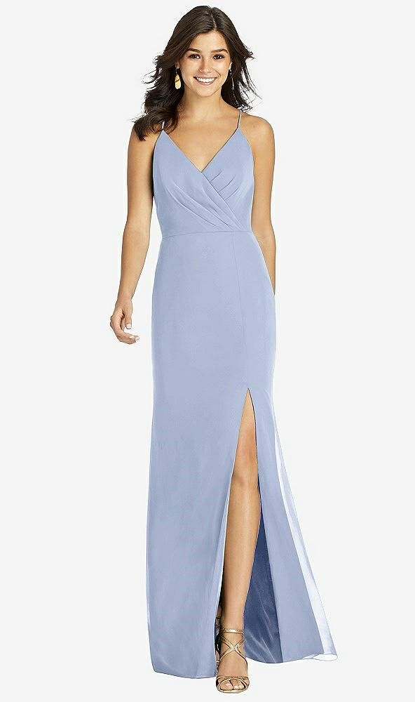 Front View - Sky Blue Criss Cross Back Mermaid Wrap Dress