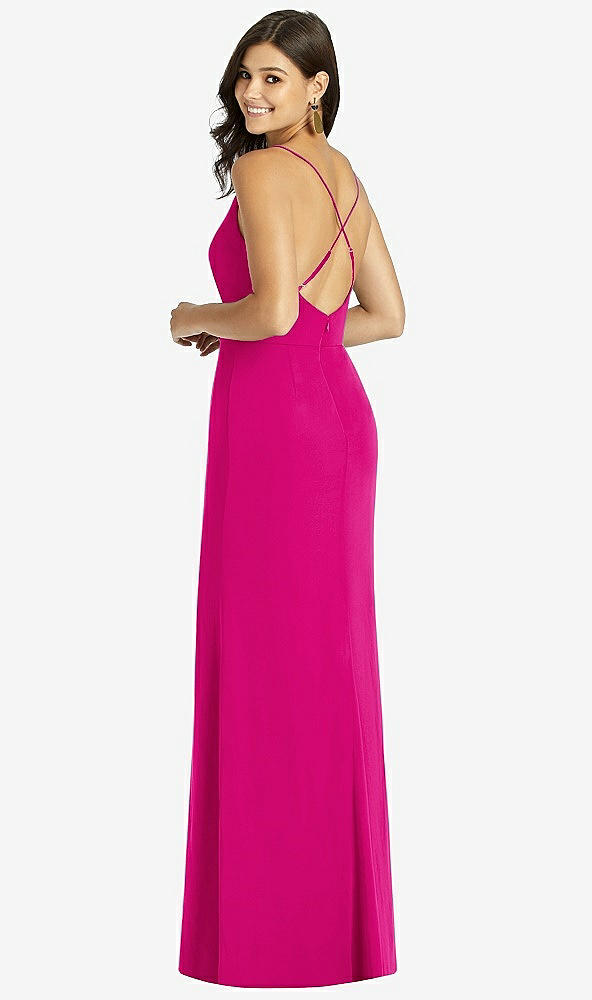 Back View - Think Pink Criss Cross Back Mermaid Wrap Dress