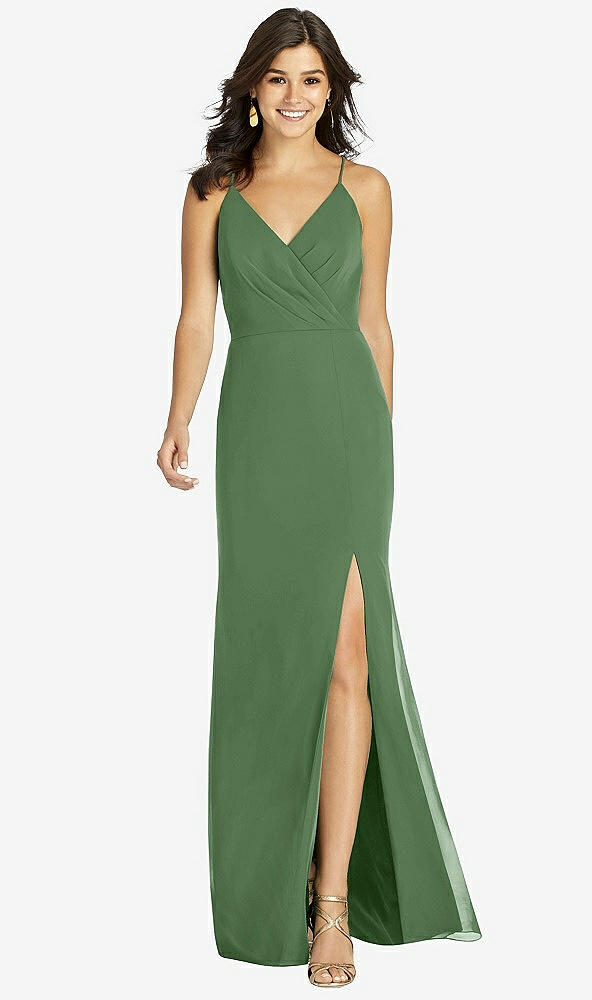 Front View - Vineyard Green Criss Cross Back Mermaid Wrap Dress