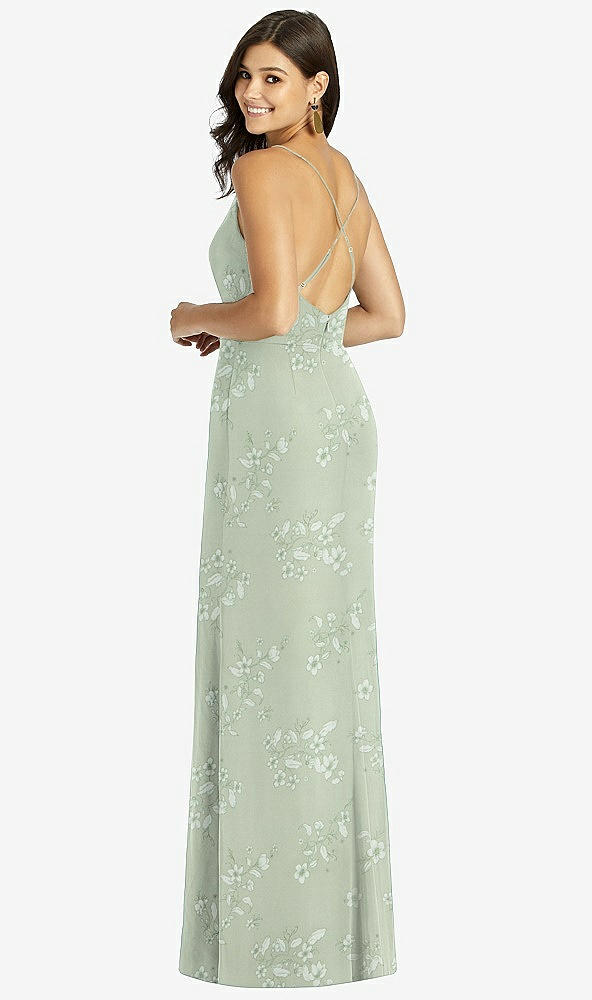 Back View - Vintage Primrose Sage Criss Cross Back Mermaid Wrap Dress