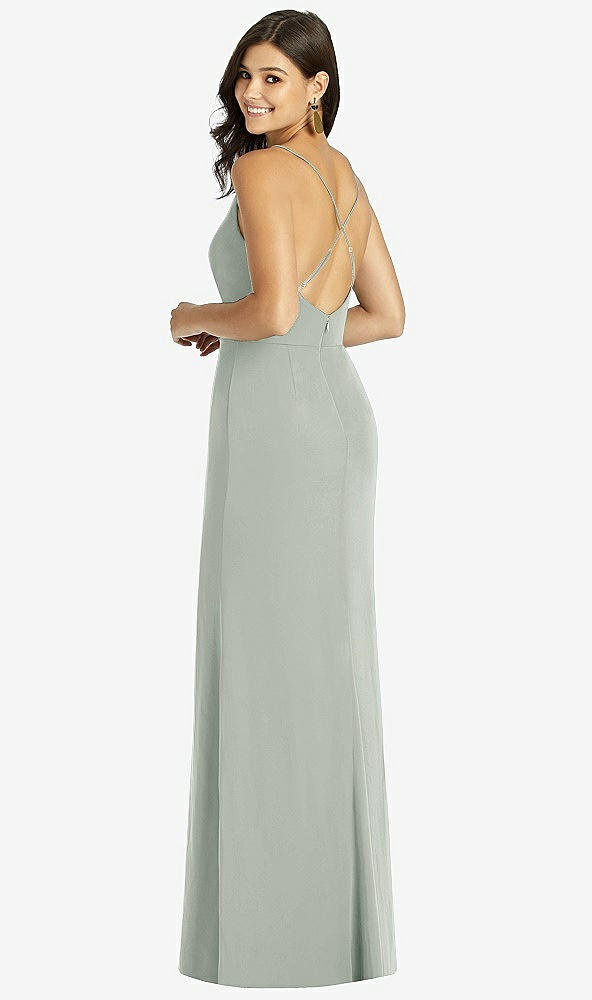 Back View - Willow Green Criss Cross Back Mermaid Wrap Dress