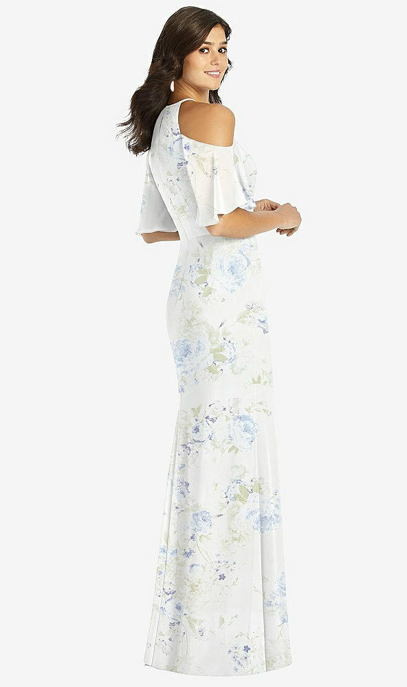 Back View - Bleu Garden Ruffle Cold-Shoulder Mermaid Maxi Dress