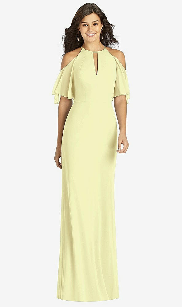 Front View - Butter Yellow Ruffle Cold-Shoulder Mermaid Maxi Dress