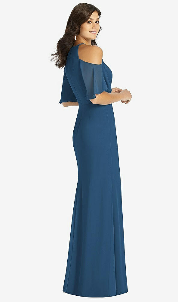 Back View - Dusk Blue Ruffle Cold-Shoulder Mermaid Maxi Dress