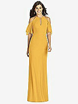 Front View Thumbnail - NYC Yellow Ruffle Cold-Shoulder Mermaid Maxi Dress