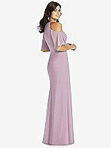 Rear View Thumbnail - Suede Rose Ruffle Cold-Shoulder Mermaid Maxi Dress