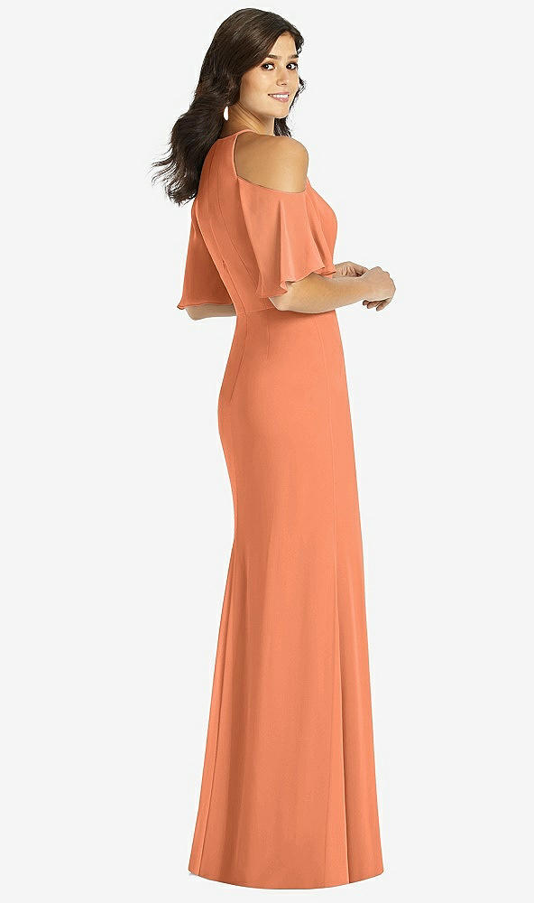 Back View - Sweet Melon Ruffle Cold-Shoulder Mermaid Maxi Dress